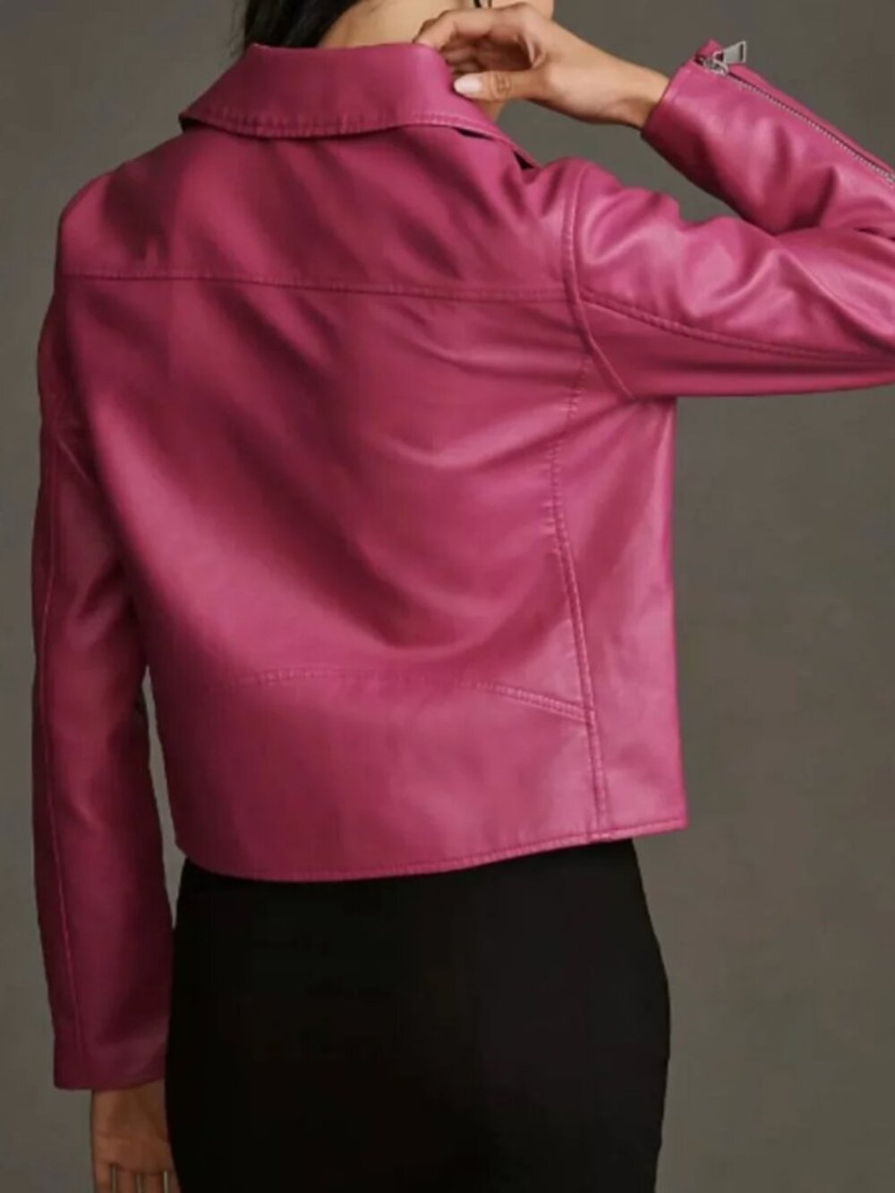 Anthropologie The Saige Faux‑Leather Moto Jacket — Raspberry (Size M) - Picture 2 of 3